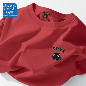 Jeanswest Life Pure Cotton Short Sleeve Mens T-shirt Summer Cat Half Sleeve Heavyweight Body T-shirt Casual Youth Fashion