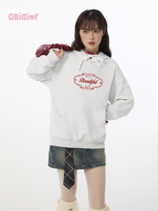Gbiaior | Flower Grey Original Letter Print American Style Womens Hoodie