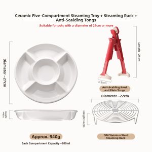 Five Compartments Heat-Resistant Food-Safe Steaming Dish