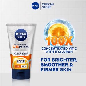 NIVEA Men Extra Bright C&HYA Vitamin Foam 100g / Vitamin C / Hyaluron / Radiant Even Skin (Pencuci Muka)