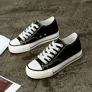 รองเท้าผ้าใบผู้หญิงระบายอากาศได้ดี ส้นแบน ทรงสปอร์ต หนังสัมผัสได้ว่ามีคุณค่า สไตล์เกาหลี ทรงหัวมน รองเท้าผ้าใบสีพื้น