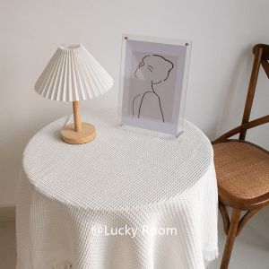 White Gingham Tablecloth INS Tea Table Dining Cloth Long Rectangle round Home Use French Style Bedroom Luxury Rural Feeling