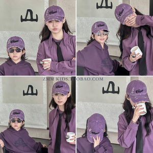 Spring Autumn Childrens Baseball Caps New 2025 Parent-Child Style Boy Girl Purple Wide Brim Cotton Blend Casual Hats