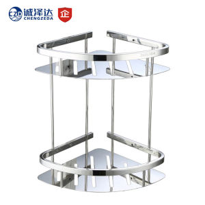 ห้องน้ําชั้นเดียวชั้นวางสามเหลี่ยมไม่จําเป็นต้องเจาะ 304 สแตนเลสติดผนังชั้นวางของสําหรับอุปกรณ์อาบน้ําและผ้าขนหนู