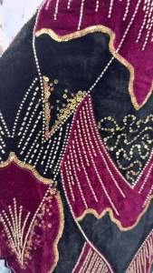 OLEVO | 2026 Luxury African Lace Fabric 5Yards Velvet Lace Beaded Tulle Lace Fabric Embroidered Nigerian Fabric for Wedding Dress AT3037