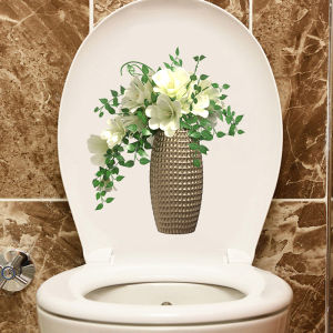 Creative Realistic Flower Toilet Lid Stickers Waterproof Self Adhesive Bathroom Wall Decorations Toilet Paper Holder