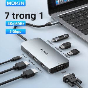 MOKiN 7 Trong 1 USB C Hub Dual HDMI Sang VGA 100W PD USB 2.0 Adapter Dành Cho Laptop Dell HP Lenovo MacBook