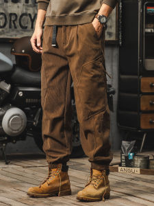 Mens Winter Fleece Lined Work Trousers Thick Corduroy Cuffed Pants Loose Fit Warm Casual Trousers American Style Youth Fashion