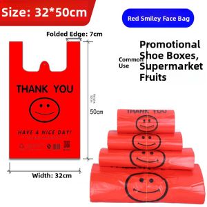Smiley Face Plastic Bag Red Fruit Shopping Bag Takeout Packaging Handheld Vest Bag Convenient Bag Household Garbage Bag