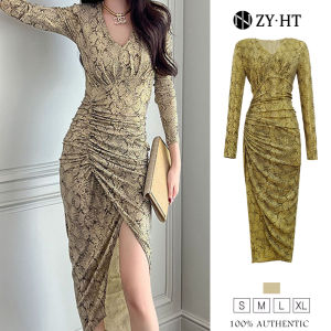 เดรสผู้หญิง ZY.HT EraVogue: เดรสผู้หญิง เดรสสีครีม เดรสแขนยาว เดรสลายเสือดาว เดรสทำงาน เดรสออกงาน เดรสเซ็กซี่ เดรสเกาหลี ชุดออกงาน 10031