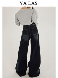 กางเกงยีนส์ขากว้างเอวสูงสำหรับผู้หญิง กางเกงขายาวทรงตรงลำลอง ทรงหลวม ผ้าเดนิม ทรงหลวม ฤดูใบไม้ผลิ 2025 กางเกงยีนส์ทรงหลวม