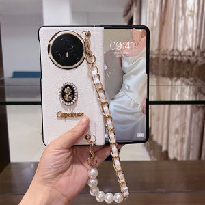 Luxury PU Leather Case for Honor Magic V3 Fold with Hand Strap Shockproof Magnet Hinge Holder Full-Body Protection Armor Plastic Glass Film Phone Casing Accessories for Huawei Honor MagicV3