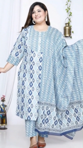 DEBAYU Plus Size Cotton Straight Kurti with Bottom & Dupatta Set Size 4XL to 8XL Malaysia