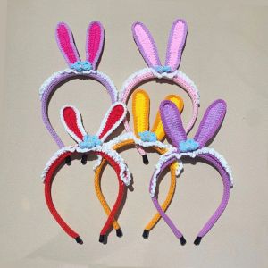 Handmade Crochet Rabbit Ear Hairband Elegant Girls Hair Accessory DIY Cute Knitted Wool Band Fashionable Headwear