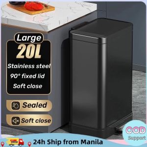Manzan Step Pedal Trash Can 20L Rectangle Stainless steel Trash tin