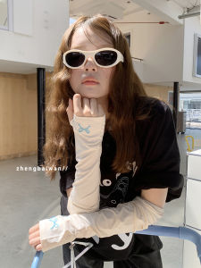 Womens Ice Silk Butterfly Knot Sleeve Covers Summer UV Protection Sunscreen Thin Breathable Loose Arm Protector