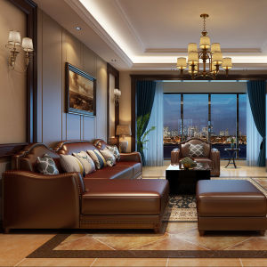 American Style Leather Sofa Luxury Living Room Vintage Style Combination Solid Wood Furniture for Small And Large Spaces