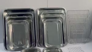 Bộ Khay Nướng Bằng Thép Không Gỉ Chảo Nướng Chống Dính Kèm Giá Làm Nguội Phụ Kiện Nấu Nướng Nướng BBQ