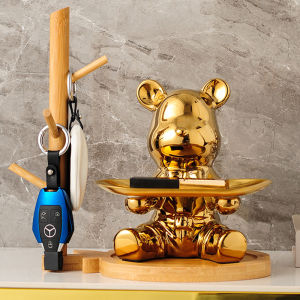 Modern Minimalist Ceramic Bear Key Storage Tray Entrance Hall Decorative Accessories Luxury Living Room Decorations Money Bank