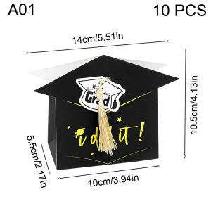 10pcs Graduation Cap Shape Candy Boxes with Tassels and Label College Style Gift Box Graduation Ceremony Decorations Cookie Pack