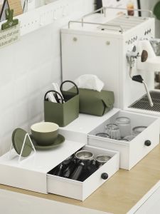 White Metal Coffee Machine Stand Desktop Organizer Drawer Iron Art Single Layer Storage Box Nordic Style Utility Tray for Office Supplies