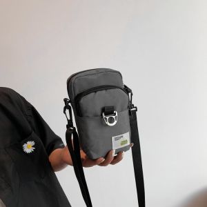 Street Style Mens Phone Bag Crossbody Waist Pack Single Shoulder Oxford Cloth Zipper Closure Pure Color Vertical Square Shape