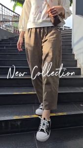 กางเกงขายาว เอวยางยืด ผ้าฝ้ายผสมลินิน ทรงสวย ใส่สบาย ฟรีไซส์ อินเทรนด์ ขายดี กางเกงผู้หญิง #812C