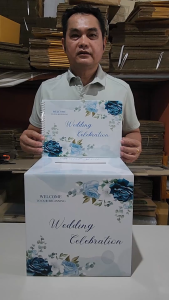 เซ็ทใหญ่ สมุดเซ็นอวยพรขนาดA4 (21x30cm) + กล่องใส่ซองแต่งงานขนาด29x29x29cm พร้อมส่ง ***แก้ไขข้อความทักแชทสรุปงานก่อนกดสั่งซืื้อ***