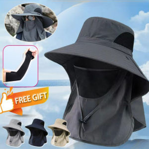 [Free Gift]Sunshade Hat Men Women Spring Summer Outdoor Fishing Hat with Face Cover Wide Brim UV Protection Bucket Hat
