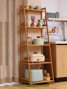 Rak Bamboo Shelf Slanted Shelves Storage Rack Tier Multipurpose Storage Rack 置物架