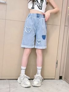 2025new arrivalsummer british girlloose denim shorts half length pants trendykids clothing