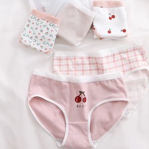 5Pcs/Set Cotton Panties Underwear Women Mid Waist Briefs Underpants Cherry Printed Design Lingerie M-XL