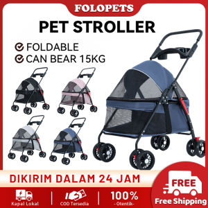 FOLOPETS Anjing/Kucing Stroller Kereta Dorong Anjing 4 Roda Premium -Foldable Pet Det Cargo Yang Dapat Dilepas Dog Stroller Trolley Pet Carrier Outdoor Stroller