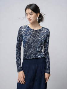 Wool Retro Blue Printed Slim Fit Sweater