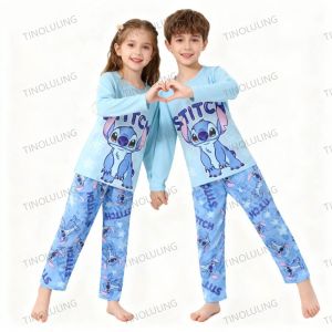 Kids Stitch Pajamas Long Sleeve Loose 2pcs/set Sleepwear Boy Girl Kuromi Hello Kitty Loungewear Suits Outfits Children Pyajams