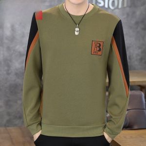 HENGYUANXIANG | Áo thun dài tay cổ tròn thường ngày cho nam Áo sơ mi cơ bản đa năng mùa xuân thu thời trang thành thị chất liệu cotton polyester