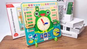 Bảng gỗ đồng hồ và lịch cho bé học tập