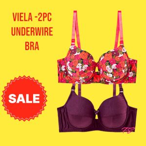 Avon Viela Underwire full cup 2-pc U-back shape brassiere floral and plain magenta