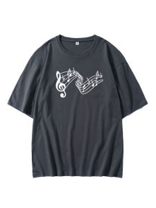 Áo Thun Tay Ngắn Mùa Hè Oversize in Chữ Nghệ Thuật Âm Nhạc Bằng Cotton Nguyên Chất Cổ Tròn Phong Cách Thường Ngày Cho Thanh Thiếu Niên