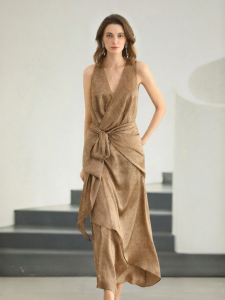 COCOBELLA | Design V-Neck Wrap Irregular Band Women Dress