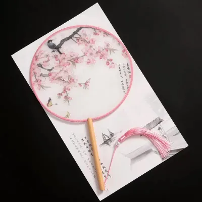 Elegant Double-Sided Embroidered Semi-Transparent round Fan Traditional Chinese Style Womens Hanfu Mini Fan Dance Wind Classical Aesthetic
