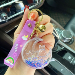 Internet Celebrity Oil-Filled Luminous Bubble Beads Star Moon Rabbit Keychain Young Adult Heart Quicksand Bottle Pendant Couple Backpack Hanging Ornament Men