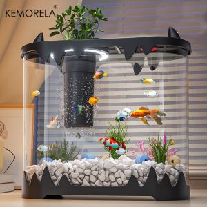 KEMORELA Small Fish Tank Desktop Fish Tank Home Use High Definition Transparent Water-Free Filter Integrated Suitable Small Fish