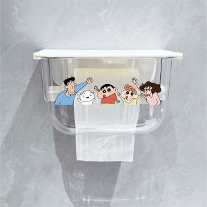 Wall-Mounted Toilet Paper Box Waterproof Transparent No-Drilling Bathroom Storage Rack Nordic Style Cartoon Element Included
