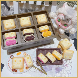Siam Cat Bread Pocket Food Toy Mangosteen Taro Paste Chocolate Sauce Model Display Decor DIY Accessory Collectible Figurine