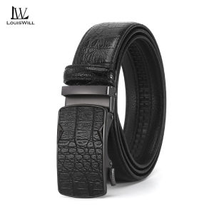 LouisWill Mens Belt Fashion Belt Genuine Leather Belts Automatic Buckle Belts Brand Luxury High Quality Business Strap Male Waistband for Men