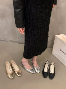 French Silver mid Heel Single Shoes Womens Spring Autumn Summer Butterfly Knot Gentle Evening Shoes Black Commuting Shoes