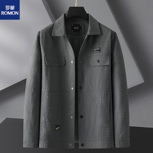 Romon Plus-Size Lapel Casual Jacket Mens plus Size Spring and Autumn Thin Workwear Outwear Fat Guy Loose Jacket