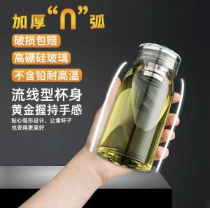 Thickened High Borosilicate Glass Cup Heat Resistant Explosive Proof for Car Tea Brewing Cup with Lid Takeout Mouth Cup