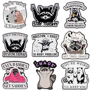 Humorous Quotes Enamel Pin Cartoon Raccoon & Opossum Brooch For Coat Womens Brooches Fashion Lapel Badges Jewelry Friends Gift